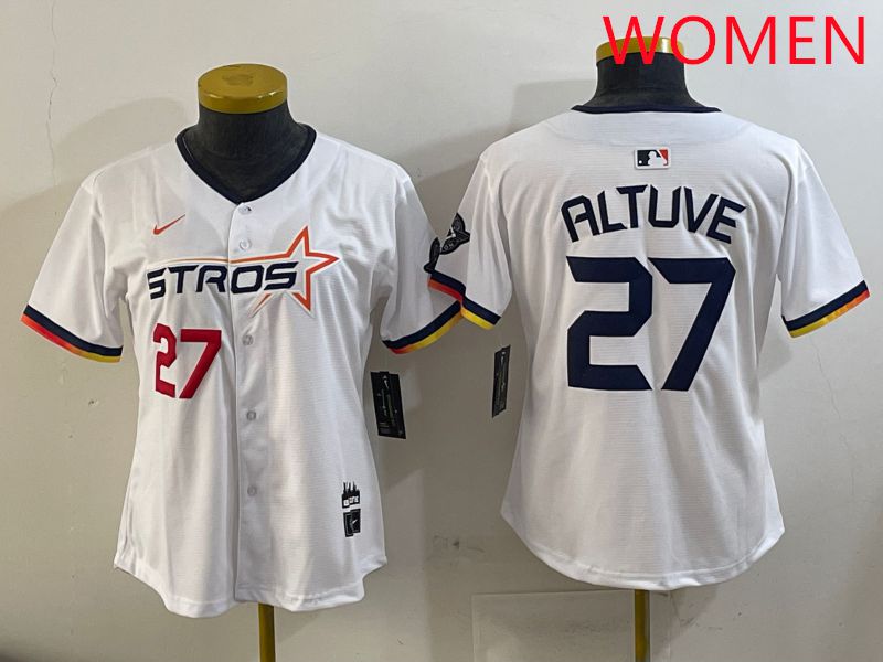 Women Houston Astros 27 Altuve White three generations Joint Name Nike 2025 MLB Jersey style 3